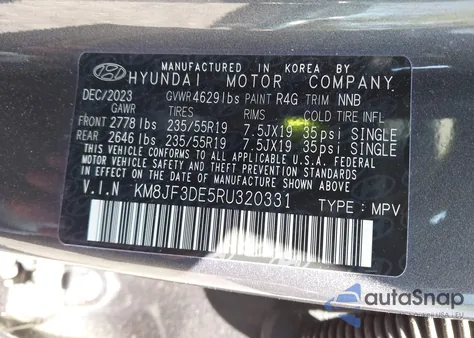 2024 Hyundai Tucson Xrt z USA, uszkodzony, nr VIN KM8JF3DE5RU320331